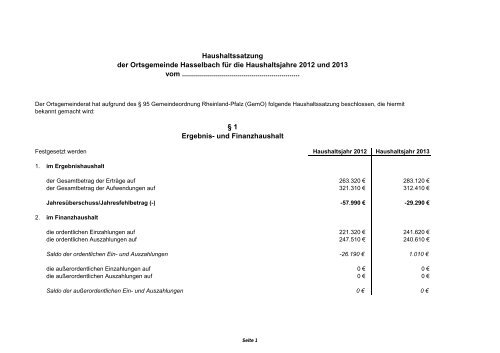 § 1 Ergebnis- und Finanzhaushalt Haushaltssatzung der ...