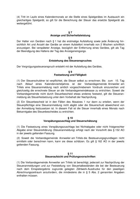Vergnügungssteuersatzung - Verbandsgemeinde Annweiler am Trifels
