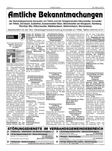 Bekanntmachungen im Trifelskurier vom 28.03.2013