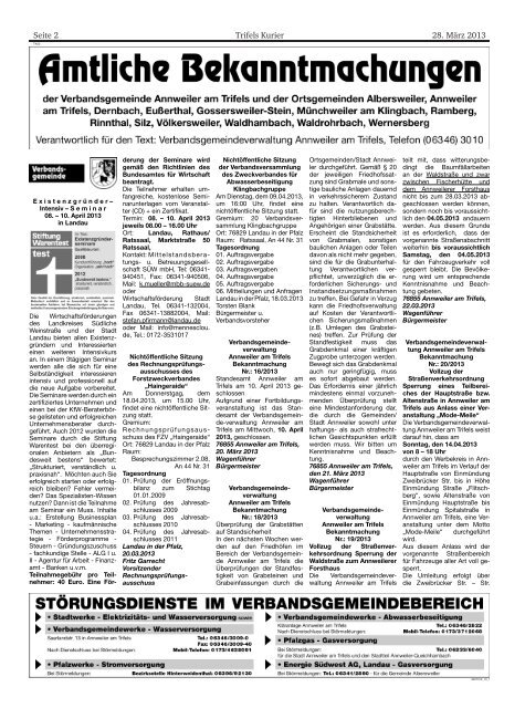 Bekanntmachungen im Trifelskurier vom 28.03.2013