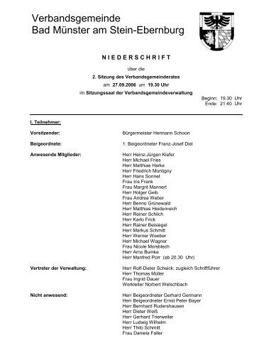 Sitzung des Verbandsgemeinderates vom 27.09.2006