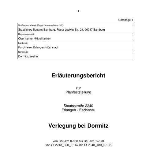 Erläuterungsbericht Verlegung bei Dormitz - der VG Dormitz