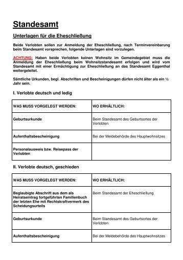 Eheschließung - Verwaltungsgemeinschaft Eggenthal