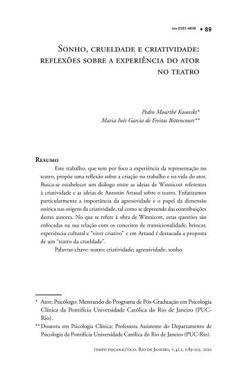 Sonho, crueldade e criatividade: reflexões sobre a ... - PePSIC