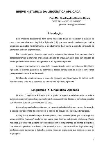Breve histórico da lingüística aplicada - Giselda dos Santos Costa