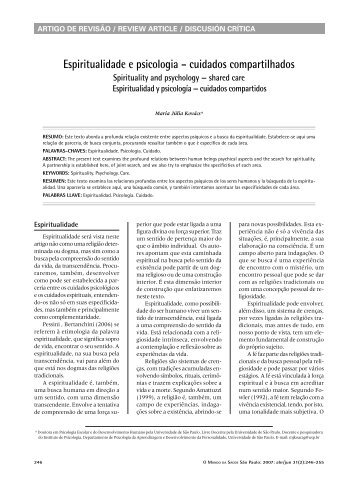 Espiritualidade e psicologia – cuidados compartilhados - São Camilo