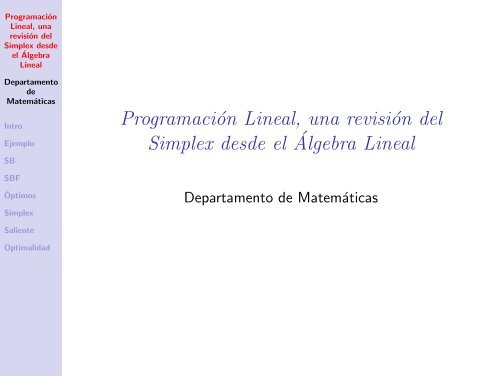Programación Lineal, una revisión del Simplex desde el Álgebra ...