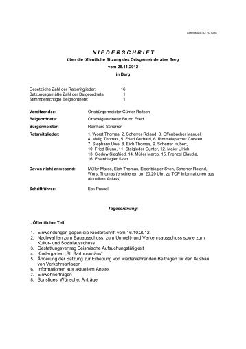 Nieder- schrift - Verbandsgemeinde Hagenbach