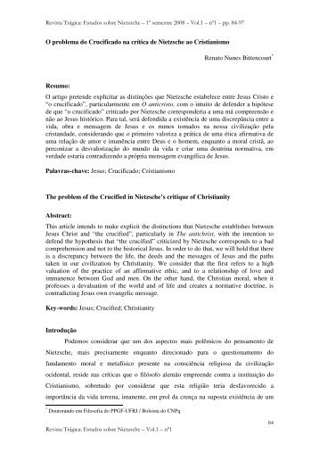 O problema do Crucificado na crítica de Nietzsche ... - Revista Trágica