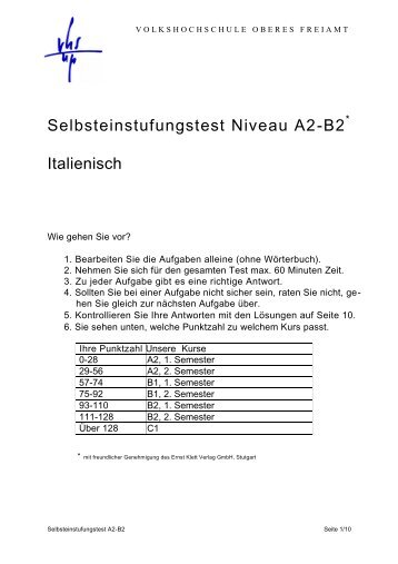 Selbsteinstufungstest Niveau A2-B2 Italienisch