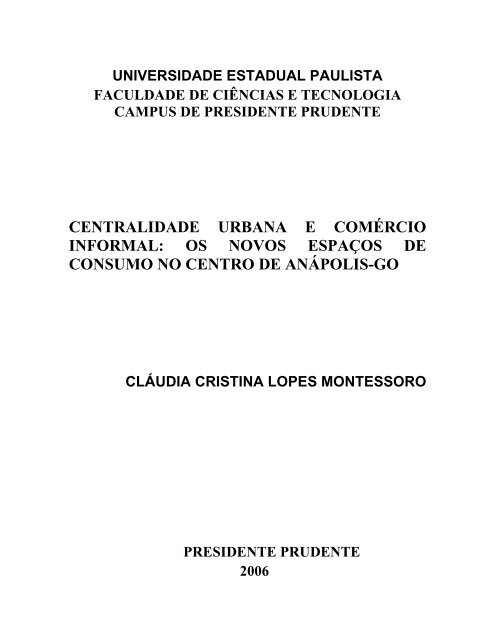 centralidade urbana e comércio informal: os novos espaços - Unesp