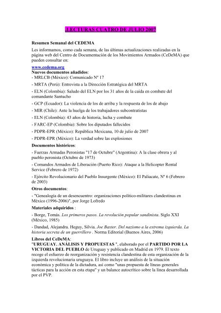 LECTURAS CUATRO DE JULIO 2007 pdf Insumisos 