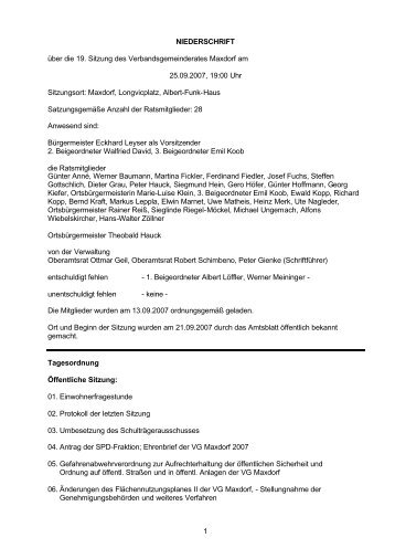 Neunzehnte Sitzung vom 25 September 2007 - Verbandsgemeinde ...