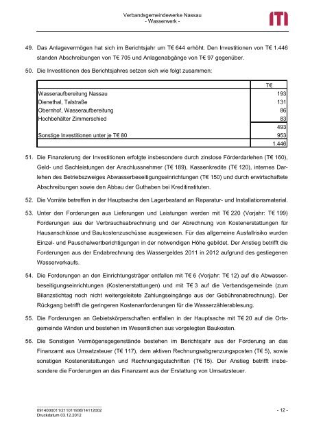 Jahresabschluss 2011 Wasserversorgung - Verbandsgemeinde ...