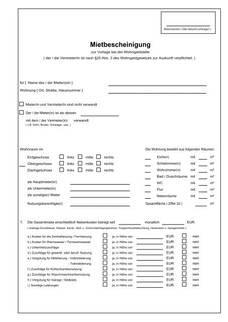 Kostenlose Mietbescheinigung Zum Ausdrucken