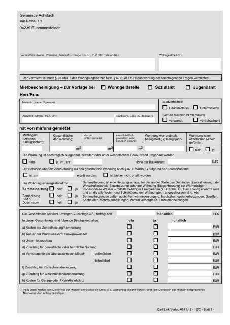 Vorlage Für Eine Wohnbescheinigung