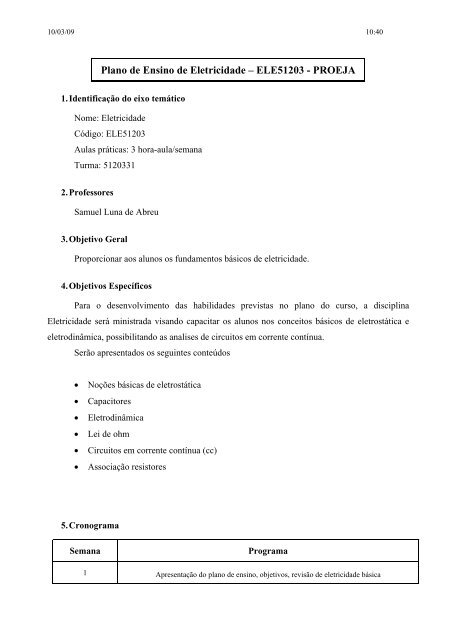 Plano de Ensino de Eletricidade – ELE51203 ... - IF-SC São José