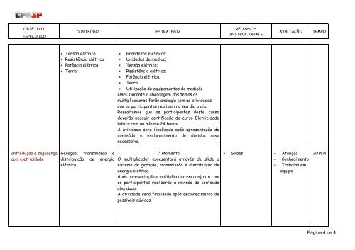 PLANO DE AULA SEGURANÇA COM ELETRICIDADE – NR10 ...