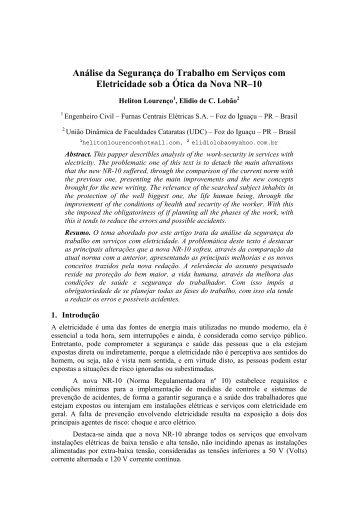 Análise da Segurança do Trabalho em Serviços com Eletricidade ...