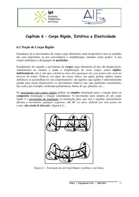 Capítulo 6 – Corpo Rígido, Estática e Elasticidade - Aif.estt.ipt.pt