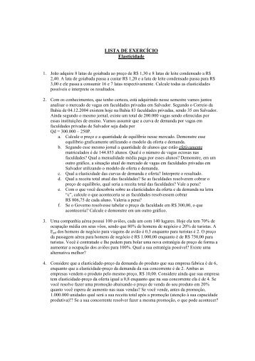 LISTA DE EXERCÍCIO Elasticidade - Michael Jonas