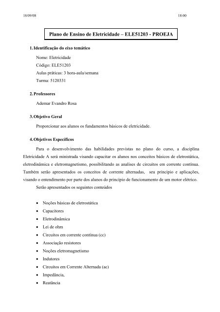 Plano de Ensino de Eletricidade – ELE51203 ... - IF-SC São José