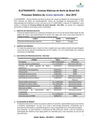 Processo Seletivo de Jovem Aprendiz - Ano 2012 - Eletronorte