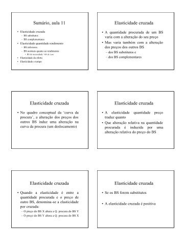 Sumário, aula 11 Elasticidade cruzada Elasticidade cruzada ... - FEP