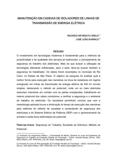 MANUTENÇÃO EM CADEIAS DE ISOLADORES DE ... - sobes