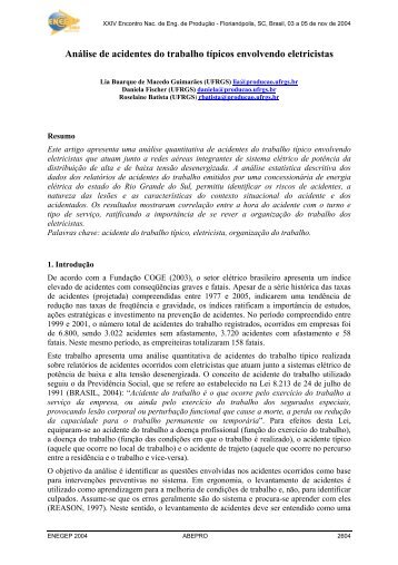 Análise de acidentes do trabalho típicos envolvendo eletricistas