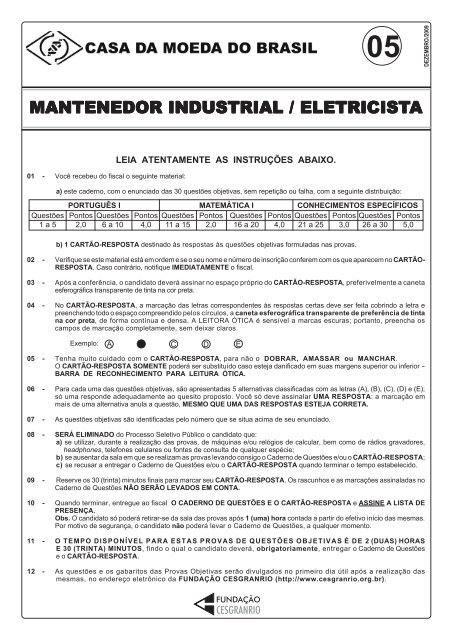 Mantenedor Industrial / Eletricista - Casa da Moeda do Brasil