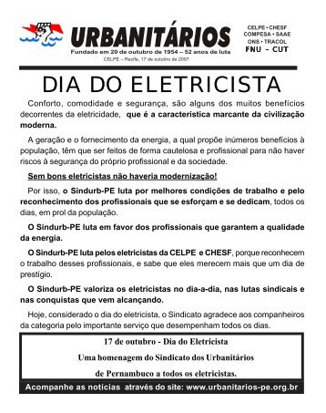Dia do eletricista - Sindicato dos Urbanitários de Pernambuco