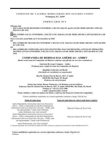 comissão de valores mobiliários dos estados unidos - Ambev