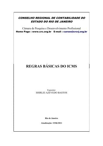 REGRAS BÁSICAS DO ICMS - CRC-RJ