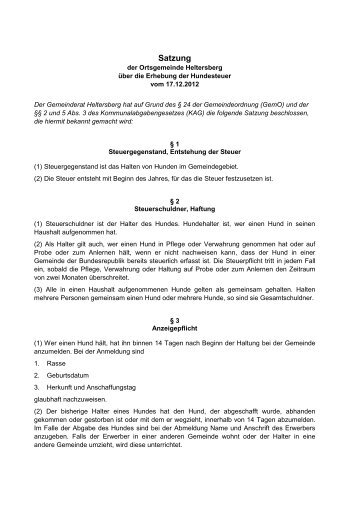 Hundesteuersatzung - Verbandsgemeinde Waldfischbach-Burgalben