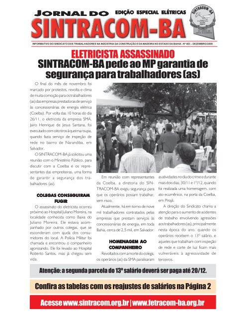 ELETRICISTA ASSASSINADO SINTRACOM-BA pede ao MP ...