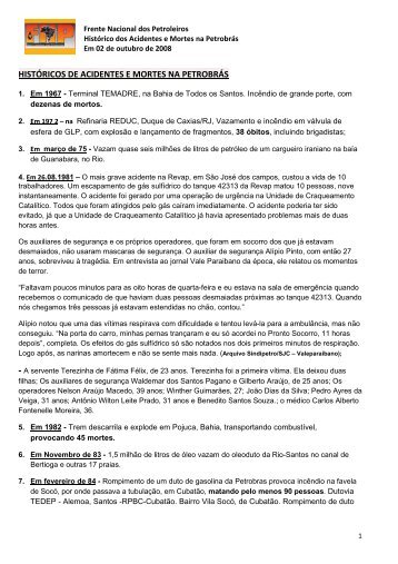 Históricos de Acidentes e Mortes na Petrobras - Sindipetro