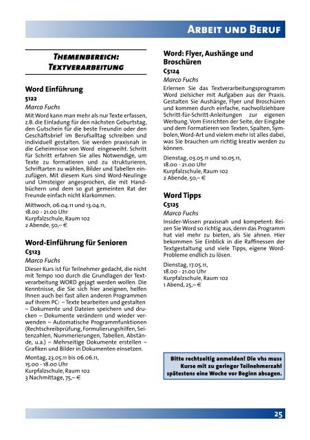 Programm 1-2011 - vhs Dossenheim