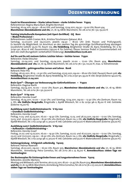 Programm 1-2011 - vhs Dossenheim