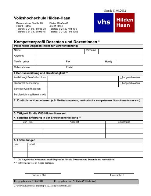 Qualifikationsbogen für Dozenten (pdf-Format) - Volkshochschule ...