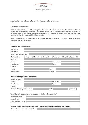 Application for release of a blocked pension fund account