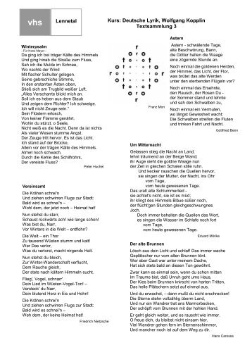 Kurs: Deutsche Lyrik, Wolfgang Kopplin Textsammlung 3 vhs Lennetal