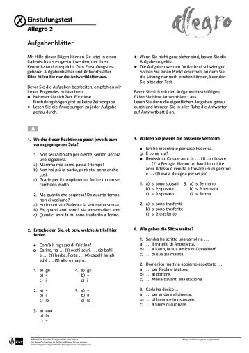 Einstufungstest Allegro 2 Aufgabenblätter