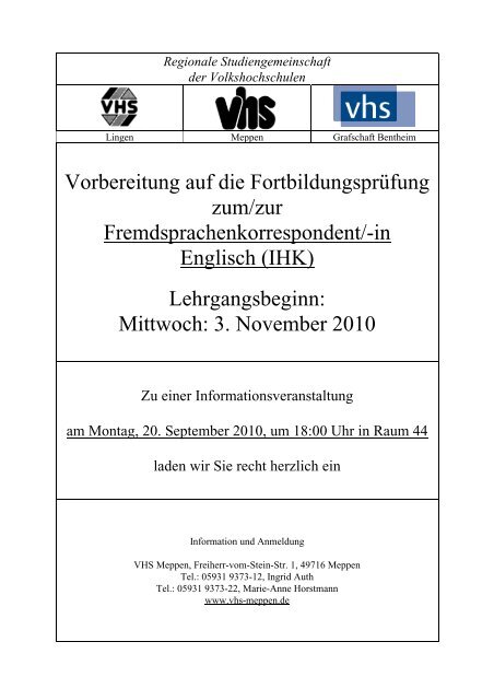 Fremdsprachenkorrespondent 2010-2012 - Volkshochschule Meppen