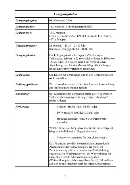 Fremdsprachenkorrespondent 2010-2012 - Volkshochschule Meppen