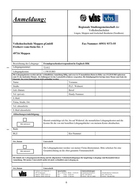 Fremdsprachenkorrespondent 2010-2012 - Volkshochschule Meppen