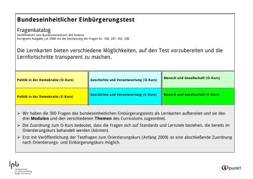 Lernkarten Einbürgerungstest - Volkshochschule Main-Taunus-Kreis