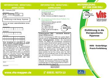 Einführung in die therapeutische Hypnose - Volkshochschule Meppen