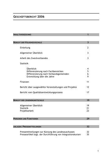 GESCHÄFTSBERICHT 2006 - Volkshochschule Oberes Nagoldtal