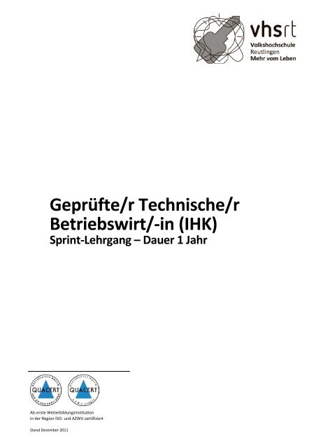 Technische/r Betriebswirt/-in (PDF) -  Volkshochschule Reutlingen ...